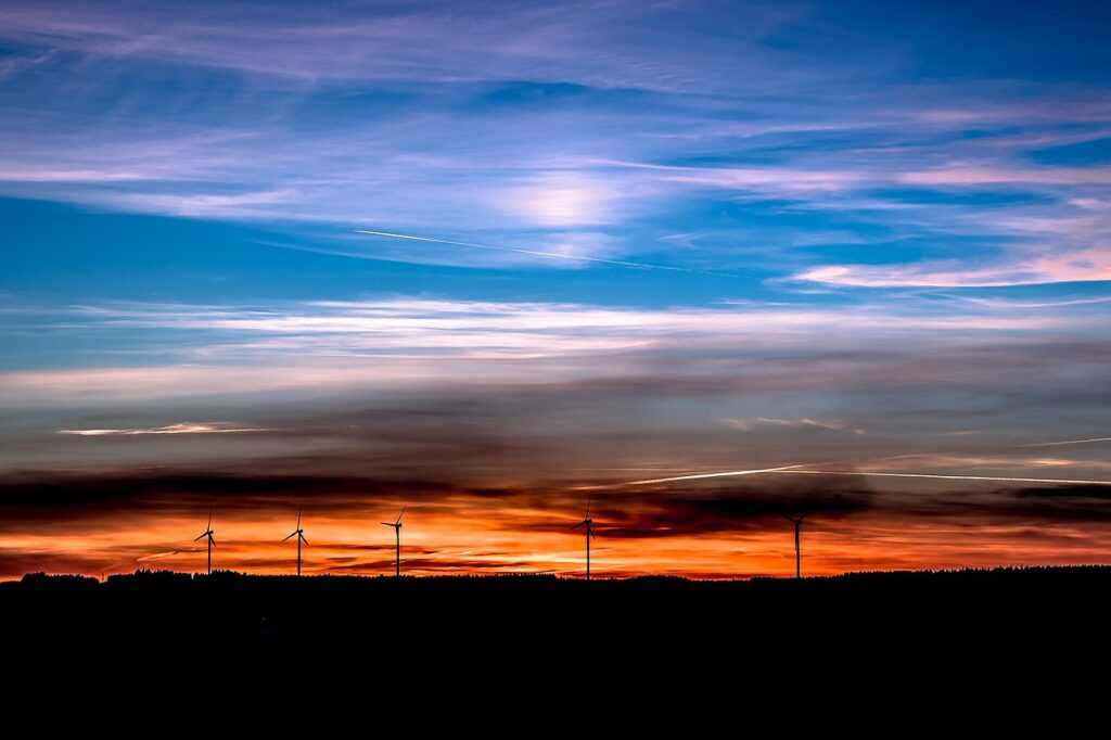 sunset, silhouettes, dusk, twilight, sky, wind energy, cirrus, cirrus clouds, renewable energy, wind power, setting sun, wind turbines, afterglow, nature, clouds, atmospheric, sky, renewable energy, renewable energy, renewable energy, renewable energy, renewable energy, wind power, wind turbines
